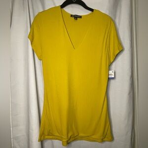 NWT INC International Concepts Mustard Yellow Ribbed VNeck Tee Shirt Size XL